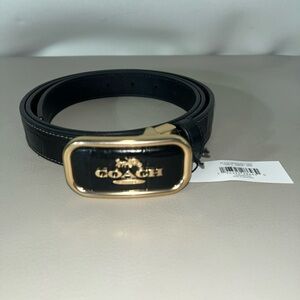 Coach Black Croc Embossed Belt with Gold Logo Buckle Make to fit 49” x 1”